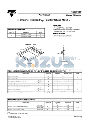 SI7388DP datasheet - N-Channel Reduced Qg, Fast Switching MOSFET