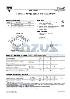 SI7390DP-T1-E3 datasheet - N-Channel 30-V (D-S) Fast Switching WFET