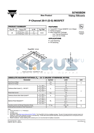 SI7403BDN datasheet - P-Channel 20-V (D-S) MOSFET