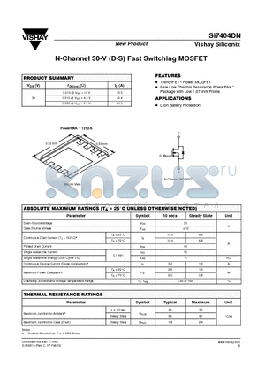 SI7404DN datasheet - N-Channel 30-V (D-S) Fast Switching MOSFET