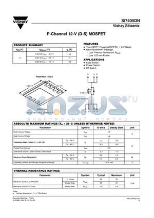SI7405DN-T1 datasheet - P-Channel 12-V (D-S) MOSFET