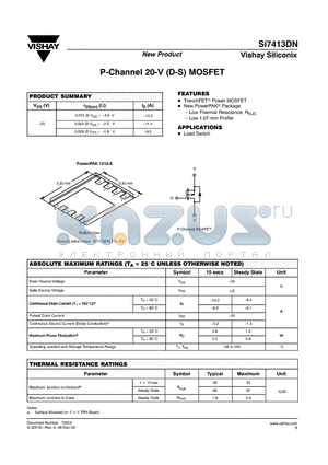 SI7413DN datasheet - P-Channel 20-V (D-S) MOSFET