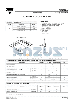 SI7407DN datasheet - P-Channel 12-V (D-S) MOSFET