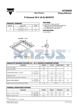 SI7409DN datasheet - P-Channel 30-V (D-S) MOSFET
