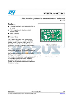 STEVAL-MKI074V1 datasheet - LY330ALH adapter board for standard DIL 24 socket