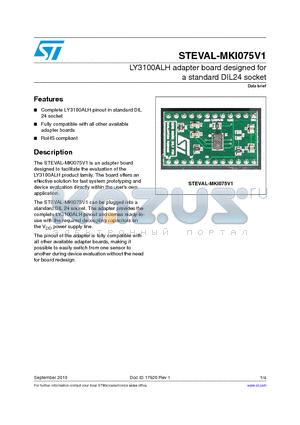 STEVAL-MKI075V1 datasheet - LY3100ALH adapter board designed for a standard DIL24 socket