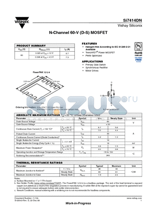 SI7414DN-T1-GE3 datasheet - N-Channel 60-V (D-S) MOSFET