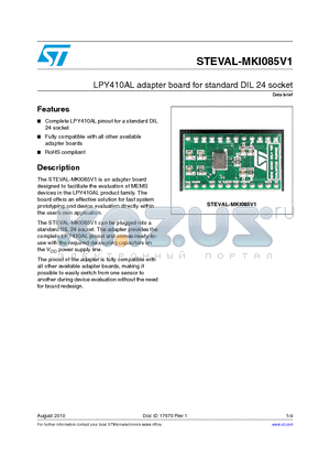 STEVAL-MKI085V1 datasheet - LPY410AL adapter board for standard DIL 24 socket