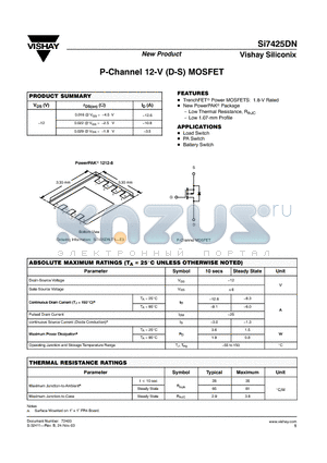 SI7425DN datasheet - P-Channel 12-V (D-S) MOSFET