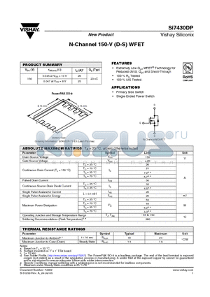 SI7430DP datasheet - N-Channel 150-V (D-S) WFET