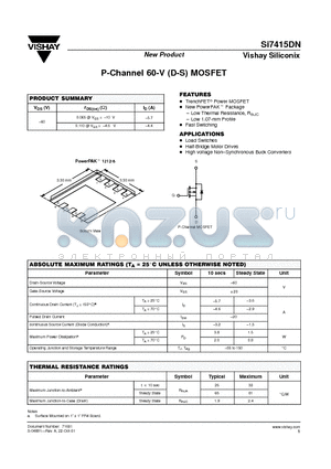 SI7415DN datasheet - P-Channel 60-V (D-S) MOSFET