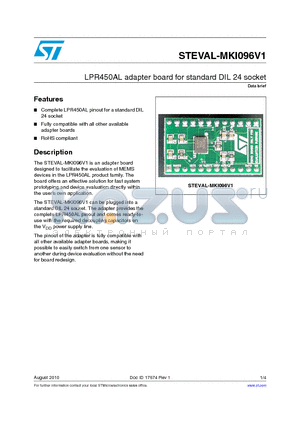 STEVAL-MKI096V1 datasheet - LPR450AL adapter board for standard DIL 24 socket