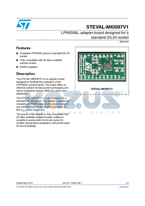 STEVAL-MKI097V1 datasheet - LPR430AL adapter board designed for a standard DIL24 socket