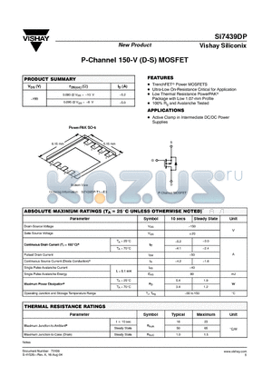 SI7439DP datasheet - P-Channel 150-V (D-S) MOSFET