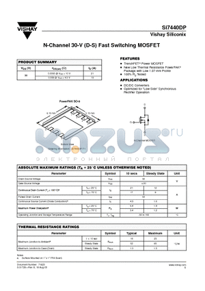 SI7440DP datasheet - N-Channel 30-V (D-S) Fast Switching MOSFET