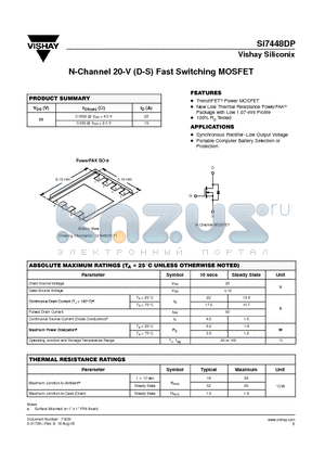 SI7448DP datasheet - N-Channel 20-V (D-S) Fast Switching MOSFET