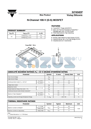 SI7454DP datasheet - N-Channel 100-V (D-S) MOSFET