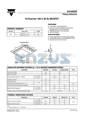 SI7456DP datasheet - N-Channel 100-V (D-S) MOSFET