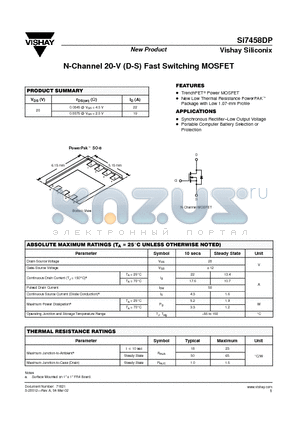 SI7458DP datasheet - N-Channel 20-V (D-S) Fast Switching MOSFET