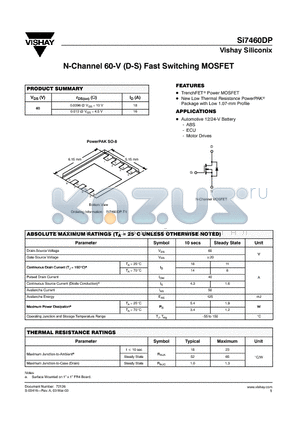 SI7460DP-T1 datasheet - N-Channel 60-V (D-S) Fast Switching MOSFET