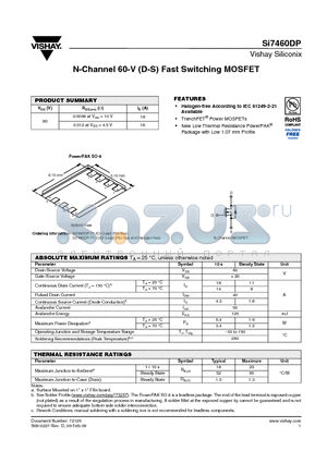 SI7460DP-T1-E3 datasheet - N-Channel 60-V (D-S) Fast Switching MOSFET