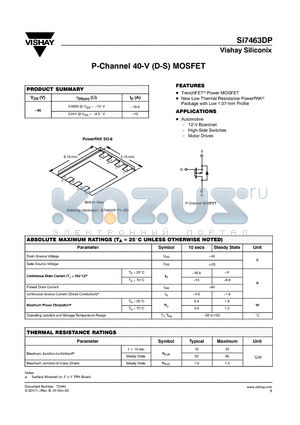 SI7463DP-T1-E3 datasheet - P-Channel 40-V (D-S) MOSFET