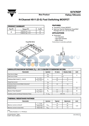 SI7476DP datasheet - N-Channel 40-V (D-S) Fast Switching MOSFET