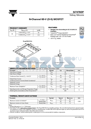SI7478DP datasheet - N-Channel 60-V (D-S) MOSFET