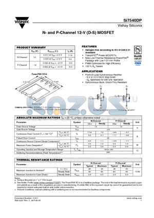 SI7540DP datasheet - N- and P-Channel 12-V (D-S) MOSFET
