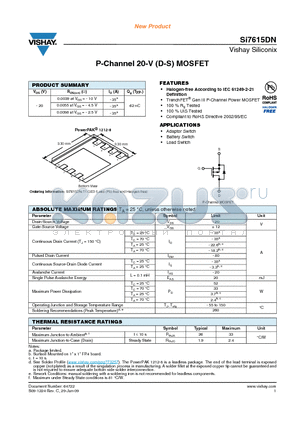 SI7615DN datasheet - P-Channel 20-V (D-S) MOSFET