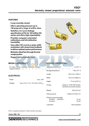 VSONC325VCF0 datasheet - Normally closed proportional solenoid valve