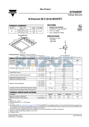 SI7634BDP datasheet - N-Channel 30-V (D-S) MOSFET