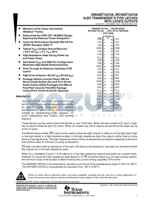 SNJ54ABT16373A datasheet - 16-BIT TRANSPARENT D-TYPE LATCHES WITH 3-STATE OUTPUTS