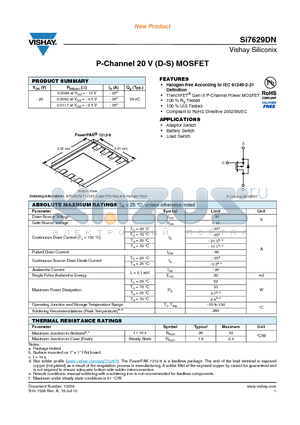 SI7629DN datasheet - P-Channel 20 V (D-S) MOSFET