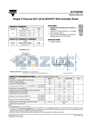 SI7703EDN datasheet - Single P-Channel 20-V (D-S) MOSFET With Schottky Diode