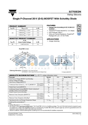 SI7703EDN_08 datasheet - Single P-Channel 20-V (D-S) MOSFET With Schottky Diode