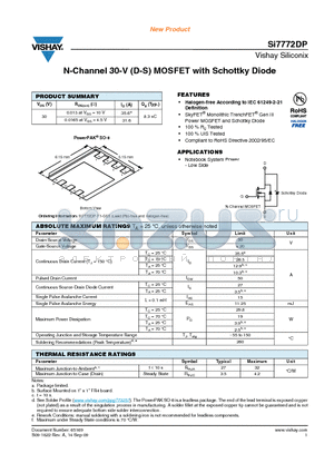 SI7772DP-T1-GE3 datasheet - N-Channel 30-V (D-S) MOSFET with Schottky Diode