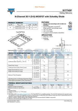 SI7774DP datasheet - N-Channel 30 V (D-S) MOSFET with Schottky Diode