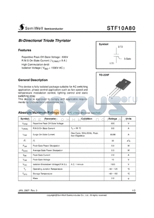 STF10A80 datasheet - Bi-Directional Triode Thyristor