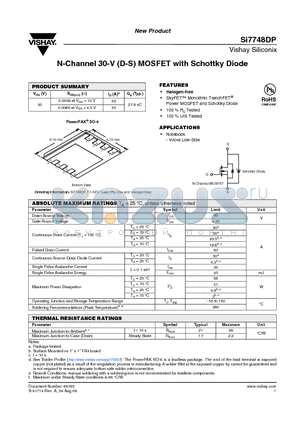 SI7748DP datasheet - N-Channel 30-V (D-S) MOSFET with Schottky Diode
