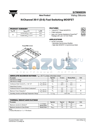 SI7806BDN-T1-E3 datasheet - N-Channel 30-V (D-S) Fast Switching MOSFET