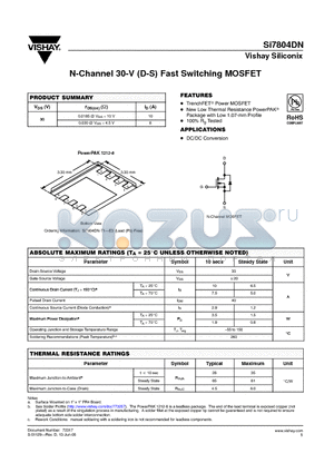 SI7804DN datasheet - N-Channel 30-V (D-S) Fast Switching MOSFET