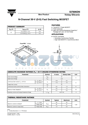 SI7806DN datasheet - N-Channel 30-V (D-S) Fast Switching MOSFET