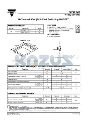 SI7804DN-T1-E3 datasheet - N-Channel 30-V (D-S) Fast Switching MOSFET