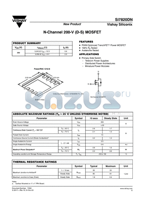 SI7820DN datasheet - N-Channel 200-V (D-S) MOSFET