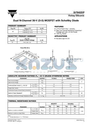 SI7842DP datasheet - Dual N-Channel 30-V (D-S) MOSFET with Schottky Diode