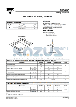 SI7848DP-T1 datasheet - N-Channel 40-V (D-S) MOSFET