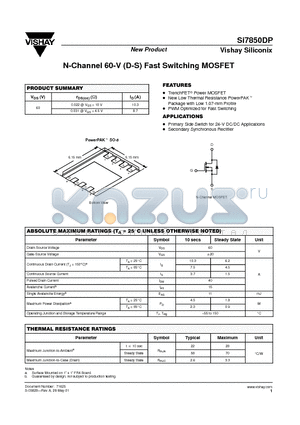 SI7850DP datasheet - N-Channel 60-V (D-S) Fast Switching MOSFET