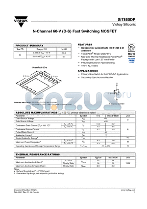 SI7850DP datasheet - N-Channel 60-V (D-S) Fast Switching MOSFET