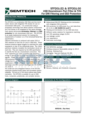 STF201-30 datasheet - USB Downstream Post Filter & TVS For EMI Filtering and ESD Protection